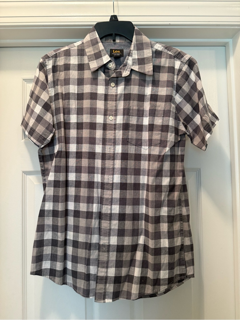 Lee Men’s Short Sleeve Plaid Button-Down Shirt - Gray/White